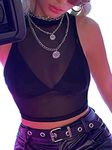 Verdusa Women's Mock Neck Sleeveless See Through Mesh Tank Crop Top, Black, Medium