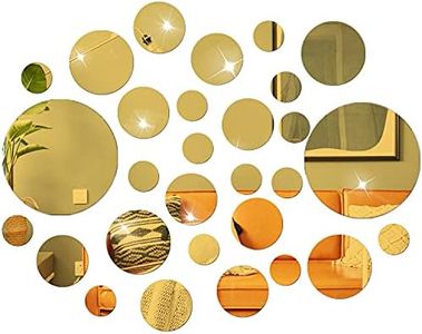 NAILDOKI DIY Wall Decals Acrylic Mirror Sticker Set 60 Pcs, Circle Mirror Wall Stickers for Living Room Bedroom Decor (Gold)
