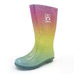 AMOJI Kid Glitter Rain Boots Girl Boy Rubber Boots Youth Children Outdoor Waterproof Boots HL2103 Rainbow Size 12-12.5 Little Kid