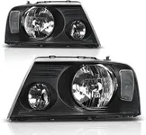 oEdRo Halogen Headlights Compatible with 2004-2008 Ford F150 Pickup/ 2006-2008 Lincoln Mark LT Headlamp Replacement Black Housing Clear Reflector Clear Lens