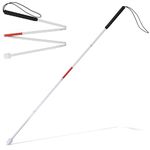 Mondo Medical Blind Cane Mobility Stick - 51in Reflective Red and White Cane with Marshmallow Ball Tip, Seeing and Sight Impaired Foldable Blind Walking Stick for Visually Impaired Men and Women