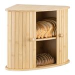 Navaris Wooden Bread Bin- Countertop Kitchen Corner Bread Bun Farmhouse Loaf Bagel Wood Container with Sliding Doors - Corner Wood Breadbox