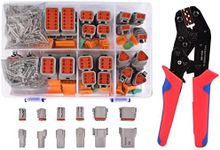 Amliber 174Pcs 12 Kits Deutsch Connector Kit With Ratcheting Wire Crimper, 2 3 4 6 8 12 Pin Connectors Automotive Electrical Connectors With Size 16 Stamped Contacts IP68 Waterproof (ID-008-C)