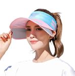 Alexvyan Retractable Wide Brim Open Top Sun Visor Hat,UV Protection Summer Cap Hat, Breathable Casual Beach Safari Hat Sun Protection Cap for Women Girl Foldable Adjustable (Pink & Blue)