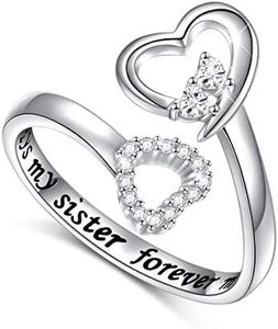 Sterling Silver Always My Sister Forever My Friend Double Heart Ring Size 7