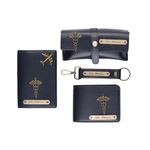 AICA Personalised Name Doctor Dr Leather Wallet Gift Set for Men (Navy Blue)