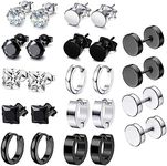 12 Pairs Mens Earrings Stainless St