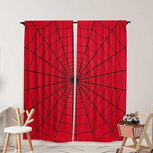 Yilinata Superhero Window Curtains for Kids Boys Girls Red Spider Web Baby Living Room Bedroom Nursery Toddler Home Rod Pocket Drapes Party Decor Durable Fabric 82 in x 84 in