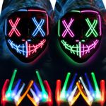 HOPOCO Halloween Mask Skeleton Gloves Set, LED Purge Mask for Festival, Cosplay, Halloween Costume, Masquerade Parties, Carnival, Anonymous Light Up Mask