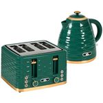 HOMCOM Kettle and Toaster Sets, 3000W 1.7L Rapid Boil Kettle & 4 Slice Toaster with 7 Browning Controls, Defrost, Reheat and Crumb Tray, Otter Thermostat, Green