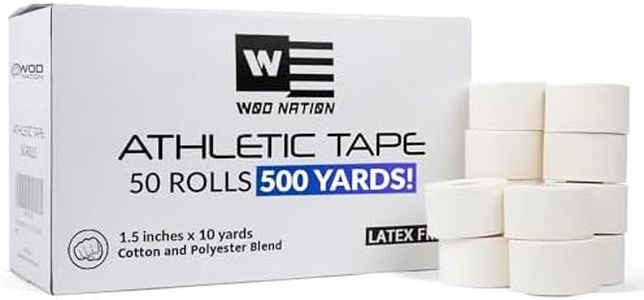 WOD Nation White Athletic Sports Tape - 1.5 inch x 10 Yards Per Roll (50 Pack) - Strong, Easy-Tear, No Residue Athletic Tape for Ankle Support, Wrist Tape, Pre Wrap, Ideal for Boxing, Soccer & More