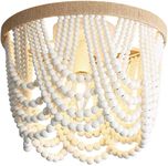 RyaHQ Bohemian Lighting Bohemian Chandelier Handmade Beaded Chandelier Bohemian Lighting Ceiling Beaded Lighting 3 Light Wood Bead Chandelier Nursery Lighting Bedroom Chandelier (White)