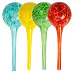 Besti Self Watering Globes, 4 Pc. Set, Water Indoor and Outdoor Potted Plants, Flowers, and Herb Gardens, Multicolored Glass Bulbs, Hands-Free Refillable Planter Tubes, 2-Week Support