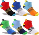 Comfoex Boys Socks 4-6 6-8 8-10 Years Old Ankle Athletic Cotton Socks For Kids Short Half Cushioned Socks 6 Pairs, Multicolor-b 6 Pairs, 7-10 Years