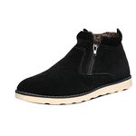 Mens Hi Top Fur Lined Boots Suede Zip Warm Pull On Ankle Boots Casual Flat High Top Sneakers Black