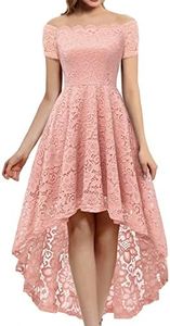 Dressystar Women's Lace Cocktail Dress Hi-Lo Off Shoulder Bridesmaid Swing Formal Party Dress 0042 Blush S