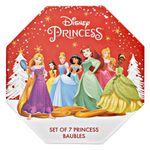 Disney Princess Set of 7 Glitter Coloured Acrylic Baubles