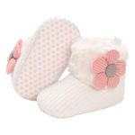 Aisprts Cotton Baby Booties Newborn for Unisex Baby Boots with Fleece Anti Slip Baby Slippers Winter Warm Baby Shoes 0-6 Months,B White