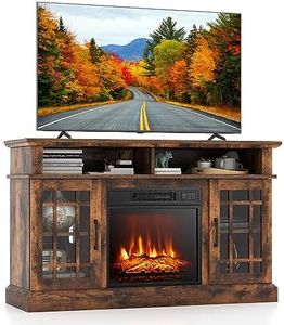 GOFLAME Fireplace TV Stand for TV up to 55 Inches, Freestanding Wood Entertainment Center with 18" Electric Fireplace, 48" TV Console Table with 2 Open Storage Compartments & 2-Door Cabinet (Brown)