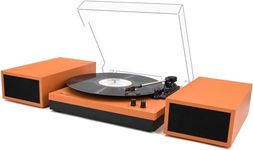 LP&No.1 Bluetooth Vinyl Record Player with External Speakers, 3-Speed Belt-Drive Turntable for Vinyl Albums with Auto Off and Bluetooth Input,Orange Leather Wrapped