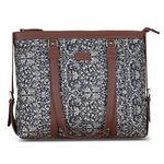 ZOUK Black Printed Handmade Vegan Leather Women's Office Bag for 15.6 inch Laptop with double handles - Lattice Lace