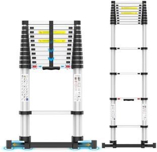 15.5FT Telescoping Ladder, Collapsible Ladder with Bottom Stabilizers, Slow Descent, and One-Key Retraction