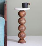 SMAART CRAAFTS Liva Solid Wood End Table - Abstract Designer Side Table for Living Room and Bedroom - Brown Finish, Sheesham Ball Pack Sofa Table |