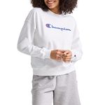 Champion Women's Powerblend Relaxed Crew, Screen Print Script Sweatshirt, White-y08113, XXL