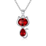 EleQueen 925 Sterling Silver Ruby Austrian Crystal Cute Kitty Cat Pendant Neckace Jewelry for Women Cat Lovers