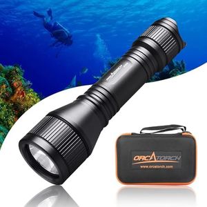 ORCATORCH D550 Underwater Diving Light 1000 Lumens Underwater Flashlight with 3 Modes, Magnetic Tail Switch, IP68 Waterproof, Hands-free Backup Diving Light with Wrist Strap