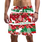 Mens Swim Shorts Quick Dry Buffalo Plaid Pattern with Deer Beach Shorts Swim Trunks with Mesh Lining and Pocket L