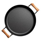 HomeEssentials Multi-Purpose Cast Iron Non Stick Pan - 30cm Diameter | Superior Heat Retention | Layer Non-Stick Cookware| Induction and Gas Base | Wooden Handle | Easy Grip Handle (30cm Frying Pan)