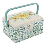 Hobby Gift Medium Sewing Box Organiser with Handle - Cotton Basket Sewing Storage Box, Craft Storage Boxes with Compartments for Tools & Accessories - 18.5 x 25.5 x 14.5cm, Eucalyptus