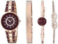 Anne Klein Women's AK/3286BYST Swarovski Crystal Accented Rose Gold-Tone and Burgundy Watch and Bracelet Set