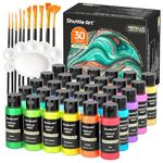 Shuttle Art 30 Colors Metallic Acrylic Paint, Metallic Acrylic Paint with 10 Brushes and 1 Palette, 60ml/2oz, Rich Pigments, Non-Toxic Art Paint for Artists, Beginners on Rocks Canvas Wood Fabric