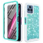 TJS Compatible for T-Mobile Revvl 6X 5G Case, Revvl 6 5G Case, Celero 5G 6.5" 2023 Case, with [Built-in Screen Protector], Full-Body Glitter Bling Cute Girls Women Design Hybrid Phone Case (Teal)