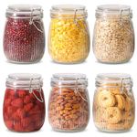 ComSaf Airtight Glass jar with lid 26oz Set of 6, Glass Storage Containers with Lids, Glass Canister, Striped Clip Fastening Jar for Kitchen Canning, Cereal, Coffee, Pasta, Snack, Nut, Candy