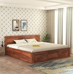 GHROYAL Solid Sheesham Wood Queen Size Double Bed with Box Storage for Bedroom Furniture Wooden Palang for Living Room Furniture (Honey Finish) | 1 Year Warranty