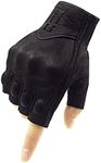 Harssidanzar Fingerless Motorcycle Gloves,for Mens Leather Riding Driving gloves with Hand Knuckle GM037,Black,Size,XL