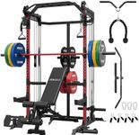 Mikolo Power Cage, 2000LB Power Rack with Independent Dual Pulley System, Multi-Function Home Gym Workout Machine for Cable Crossover (370LBS, Red)