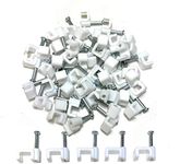 White Plastic Flat Electrical Wire Cable Clips TV Phone Internet Lead Fixings 50 Pieces (4mm)