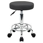 WKWKER Home Office Rolling Stool PU Leather Swivel Height Adjustment Beauty Stool Lab Kitchen Massage Spa Stools Office Stool Chair On Wheels (Gray)