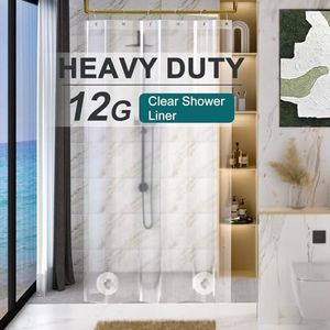 AmazerBath Heavy Duty Stall Shower Curtain Liner 12 Gauge, 36 x 72 Inches Clear Weighted Plastic Shower Liner with 2 Weighted Stones and 6 Rustproof Metal Grommet