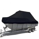 ELVONS Outboard Boat Cover,600d Waterproof Marine Grade Oxford Cloth Heavy Duty Center Console Boat Cover With Adjustable Tie-Down Straps Fits V-Hull,Black,21~24FT