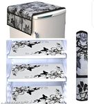 STOREUP double Door or Single Door Fridge Cover | Fridge Combo Set of 1 Fridge Top Cover, 1 Handle Cover and 3 Fridge Mats | Refrigerator Cover | Butterfly Design