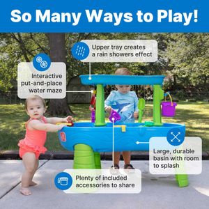 Step2 Rain Showers Splash Pond Water Table – 13-Piece Kids Outdoor Sensory Toy, Blue & Green