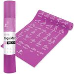 NewMe Fitness Yoga Mat for Women and Men - Large, 5mm Thick, 68 Inch Long, Non Slip Exercise Mats w/ 70 Printed Yoga Poses for Pilates, Workout and Stretching - Home and Gym Essentials - Purple