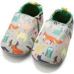 COSANKIM Infant Baby Boys Girls Slipper Soft Sole Non Skid Sneaker Moccasins Toddler First Walker Cirb House Shoes, 01 Fox, 6-9 Months Infant