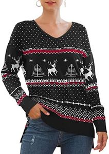 Jouica Ugly Christmas Sweater for Women Funny Knit Graphic Ugly Christmas Sweater Pullover,Christma-Black,Medium