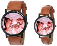 NITYAMA Custom Watches for Couple with Photo/Pictures Personalized Wrist Watches Dial Black Strap Custom Watch Face Best Gift for Men Boyfriend Dad Husband Son[ for Birthday or Anniversary] (Brown)